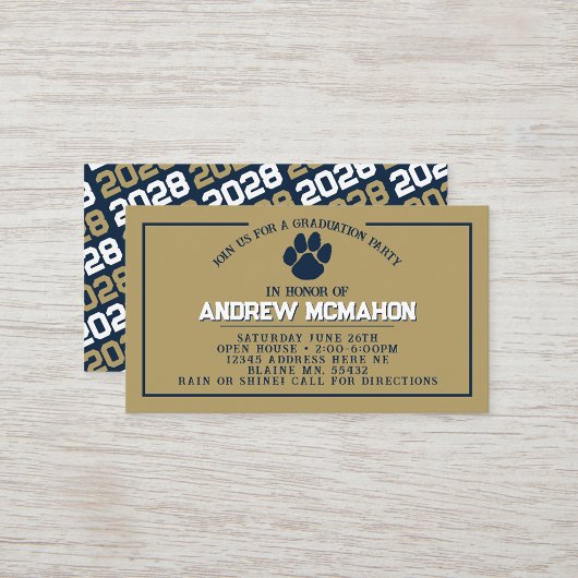 Mini Invitations de la marine et de l'or Pawprint