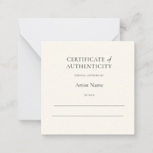 Mini ivoor certificaat van echtheid voor kunst notitiekaartje