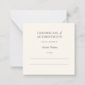 Mini Ivory Certificate of Authenticity for Art Notitiekaartje (Voorkant)