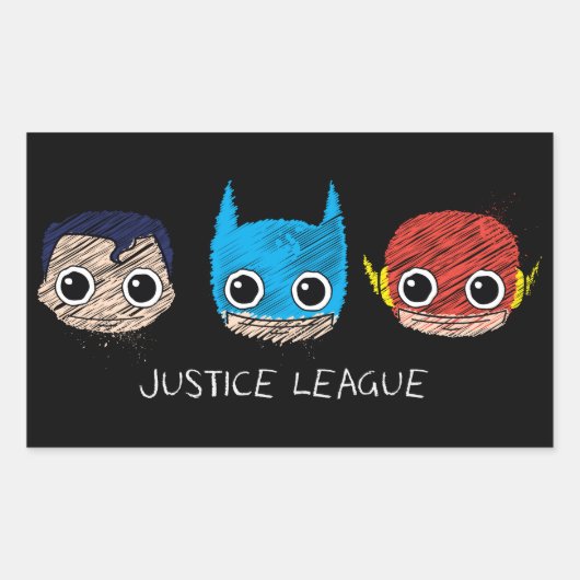 Mini Justice League Head Sketch Rechthoekige Sticker (Voorkant)