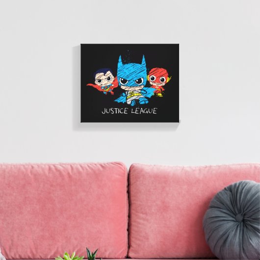 Mini Justice League Sketch Canvas Afdruk (Insitu (Woonkamer))