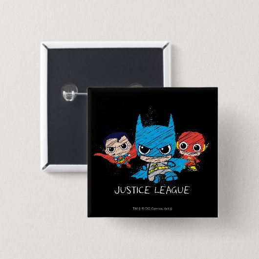 Mini Justice League Sketch Vierkante Button 5,1 Cm (Voorkant /achterkant)