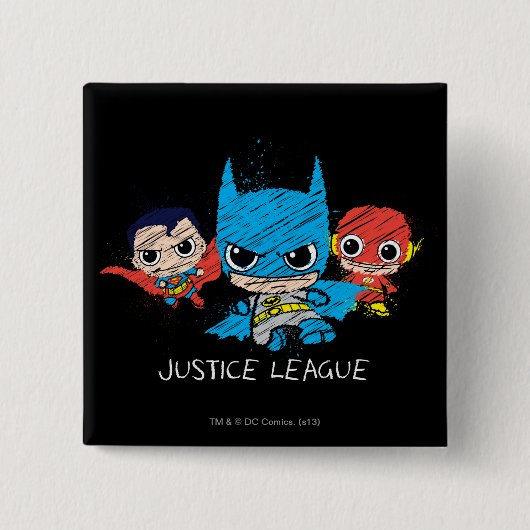 Mini Justice League Sketch Vierkante Button 5,1 Cm (Voorkant)