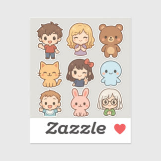 Mini Kawaii Chibi Stickerblad – Kinderen & Dieren Sticker