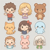 Mini Kawaii Chibi Stickerblad – Kinderen & Dieren Sticker (Voorkant)