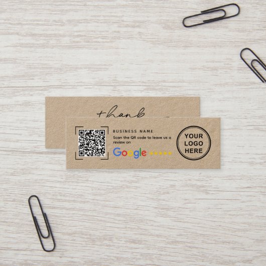 Mini Kraft Paper Google Review Thank You  Mini Visitekaartje (Voorkant / Achterkant in situ)