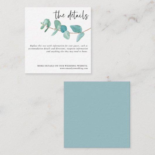 MINI MAAT Eucalyptus Bruiloft Informatie Details Informatiekaartje (Voorkant / Achterkant)