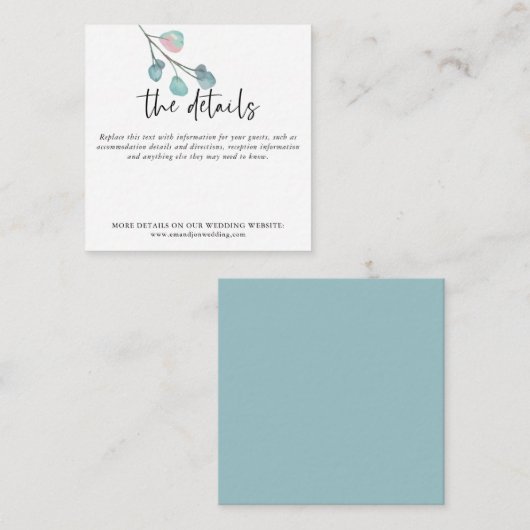 MINI MAAT Eucalyptus Bruiloft Informatie Details Informatiekaartje (Voorkant / Achterkant)