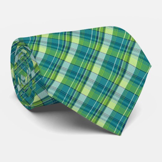 Mini Madras Pset Blauwgroen en Limoen tweeslachtig Stropdas (Opgerold)