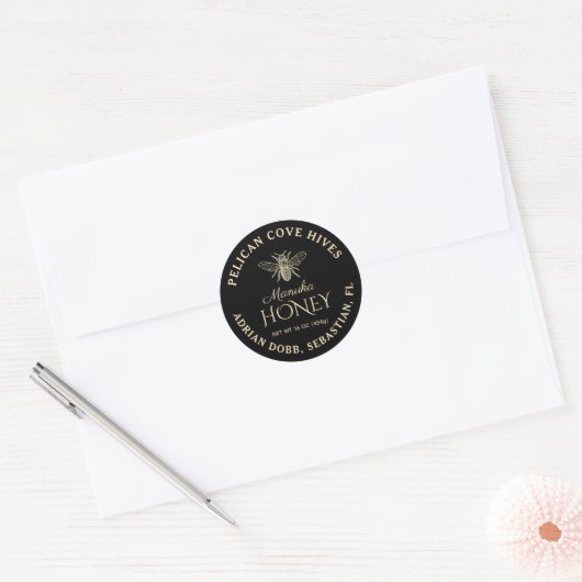 Mini Manuka Honey Jar Label Black (Envelop)