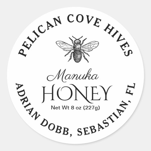 Mini Manuka Miel Jar Lid Étiquette Blanc (Devant)