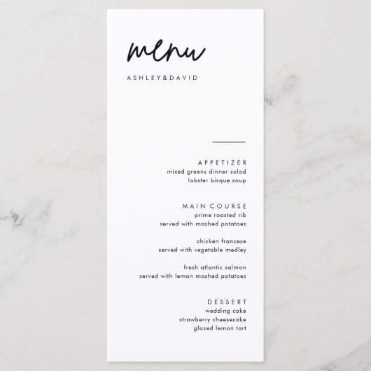 Mini-Mariage 4x9 Cartes de menu| Menu moderne (Devant)