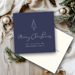 Mini Merry kerstboom Modern Holiday Navy Notitiekaartje