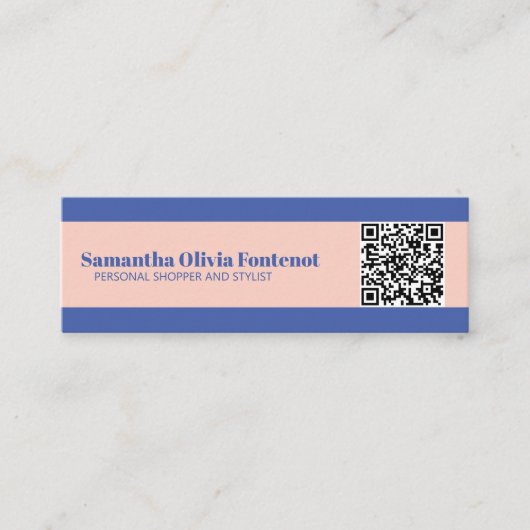Mini minimalistisch blauw & perzik QR Visitekaartj Mini Visitekaartje (Voorkant)