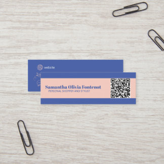 Mini minimalistisch blauw & perzik QR Visitekaartj Visitekaartje
