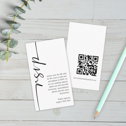 Mini Moderne kalligrafie QR-code Bindend RSVP Informatiekaartje