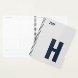 Mini-Monogram Initial Silver Grey Blue 2023<br><div class="desc">Masculine Planner, with your choice of initial and editable year. This minimum objets feoversized sans serif typographiy in dark blue on silver grey background. The template is set up for you to change the letter and edit the year. If you wish to edit the colors as well, please click "customize...</div>