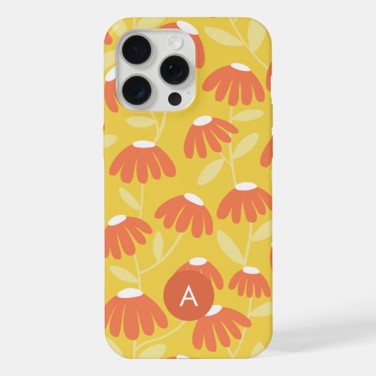 Mini Monogramme Initiale Motif Floral Jaune/Orange (Verso)