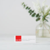 Mini Monogramme moderne blanc rouge Carte de visite pro (Debout devant)