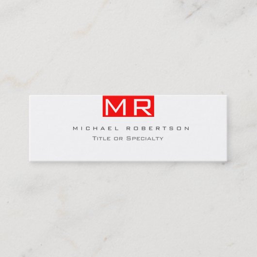 Mini Monogramme moderne blanc rouge Carte de visite pro (Devant)