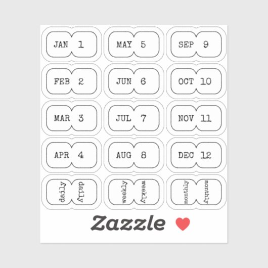 Mini Monthly Index Divider Tabs White Folded Sticker (Vel)