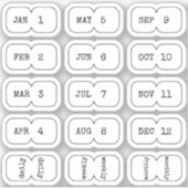 Mini Monthly Index Divider Tabs White Folded Sticker (Voorkant)