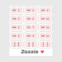 Mini Monthly Index Tabs Page Divider Pink Folded Sticker