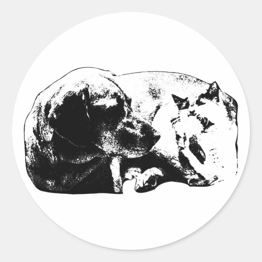 Mini Pals - Hond ontmoet Kat Ronde Sticker (Voorkant)