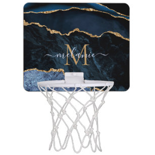 Mini-panier De Basket Agate Marine Blue Gold Gemstone Marble Nom du mono