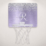 Mini-panier De Basket Métal brossé violet Parties scintillant d'argent N<br><div class="desc">Personnalisez facilement ce design chic et branché de basket-ball avec une jolie parties scintillant brillante en argent sur un arrière - plan métallique brossé violet.</div>