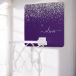 Mini-panier De Basket Monogramme de Parties scintillant d'argent violet<br><div class="desc">Parties scintillant à étincelles métalliques violettes et argentées Nom du monogramme Mini cerceau de basket-ball. Cela rend le cadeau parfait pour 16 ans,  mariage,  douche nuptiale,  anniversaire,  baby shower ou bachelorette pour quelqu'un qui aime le luxe glam et les styles chic.</div>