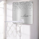 Mini-panier De Basket Parties scintillant d'argent étincelle Glam métal<br><div class="desc">Argent Faux Foil Parties scintillant à étincelle métallique broyée Monogramme en métal Nom Mini Boucle de basket. Cela rend le cadeau parfait pour 16 ans,  mariage,  douche nuptiale,  anniversaire,  baby shower ou bachelorette pour quelqu'un qui aime le luxe glam et les styles chic.</div>