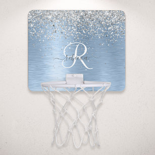 Mini-panier De Basket Parties scintillant en argent brossé bleu Nom du m