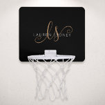 Mini-panier De Basket Script féminin Black Gold moderne Monogramme<br><div class="desc">Script Feminine Noir moderne Monogrammé de basket-ball Hoop. Personnalisez facilement ce panier de basket moderne et élégant avec votre monogramme et votre nom personnalisés.</div>