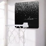Mini-panier De Basket Script Monogram Girly Name<br><div class="desc">Parties scintillant à étincelles métalliques noir et argent Nom du monogramme Mini panier de basket-ball. Cela rend le cadeau parfait pour 16 ans,  mariage,  douche nuptiale,  anniversaire,  baby shower ou bachelorette pour quelqu'un qui aime le luxe glam et les styles chic.</div>