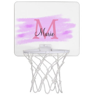 Mini-panier De Basket simple nom d'ajout monogramme rose aquarelle  