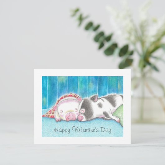 Mini Pigs Piglets Valentijnsdag Flat Kaart (Staand voorkant)