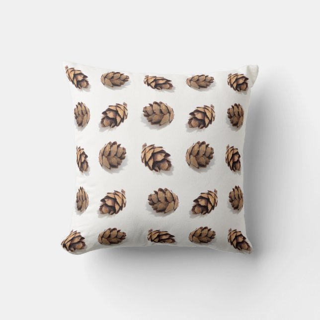 Mini Pine Cones on White Pattern Kussen (Voorkant)