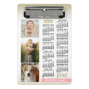 Mini Porte-bloc 2024 Calendrier Blush Pink Gold Family Photo Colla