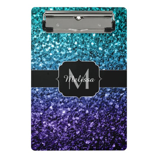 Mini Porte-bloc Aqua blue Ombre fausse parties scintillant scintil (Devant)