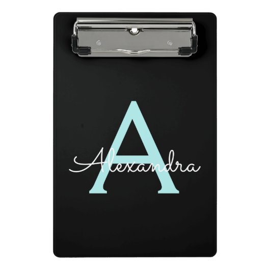 Mini Porte-bloc Aqua Teal Blue Script Girly Monogram (Devant)