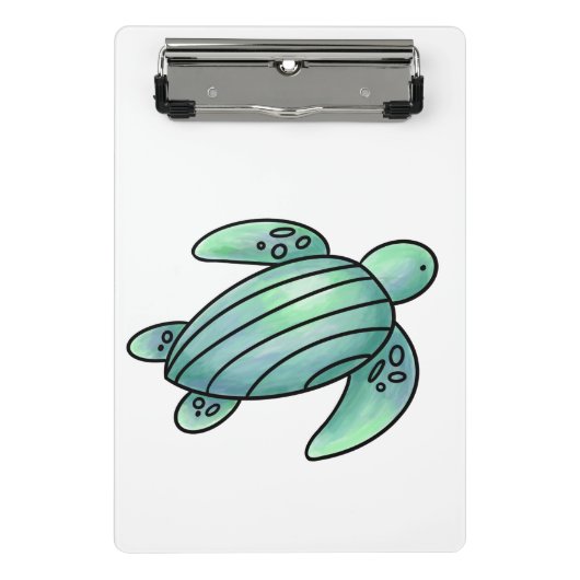 Mini Porte-bloc aquarelle peinte caricature de tortue de mer bleu  (Devant)