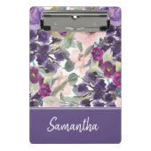 Mini Porte-bloc Aquarelle rose violet violet monogramme floral (Devant)