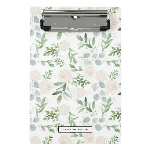 Mini Porte-bloc Aquarelle vert et fleurs blanches Motif (Devant)