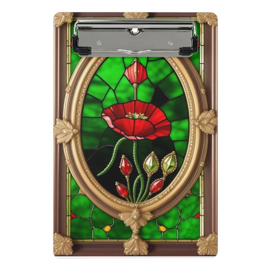 Mini Porte-bloc Art de vitrail fleur rouge vif (Devant)