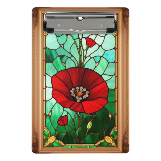 Mini Porte-bloc Art de vitrail fleur rouge vif (Devant)