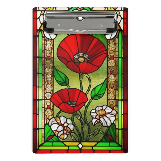 Mini Porte-bloc Art de vitrail fleur rouge vif (Devant)