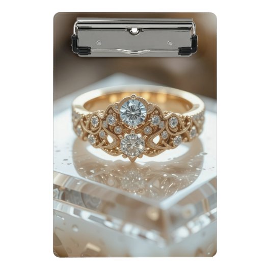 Mini Porte-bloc bague diamant doré brillant (Devant)