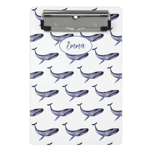 Mini Porte-bloc Baleine bleu aquarelle (Devant)