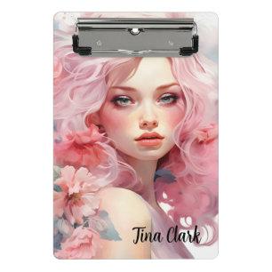 Mini Porte-bloc Belle Femme aux cheveux roses et robe rose